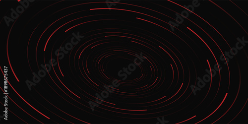 3D red black dynamic techno background on dark space. Tech banner with rotating circles style decoration. Modern graphic design element. Motion lines concept for web, flyer, card, or brochure cover