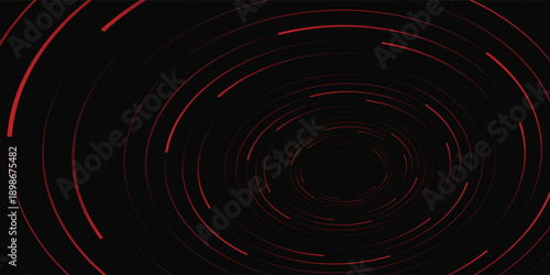 3D red black dynamic techno background on dark space. Tech banner with rotating circles style decoration. Modern graphic design element. Motion lines concept for web, flyer, card, or brochure cover