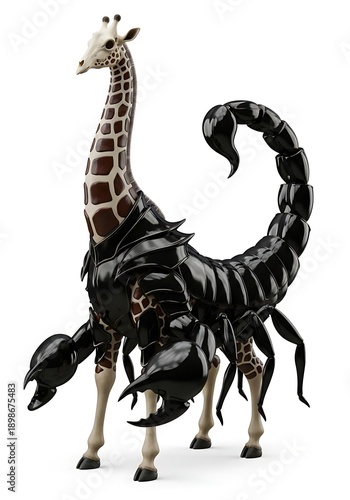 Scorpion with giraffe pattern hybrid creature isolated white background