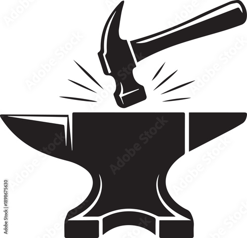 Icon anvil for blacksmith. Symbol blacksmith logo. Sign silhouette anvil. Heavy industry. Vector illustration