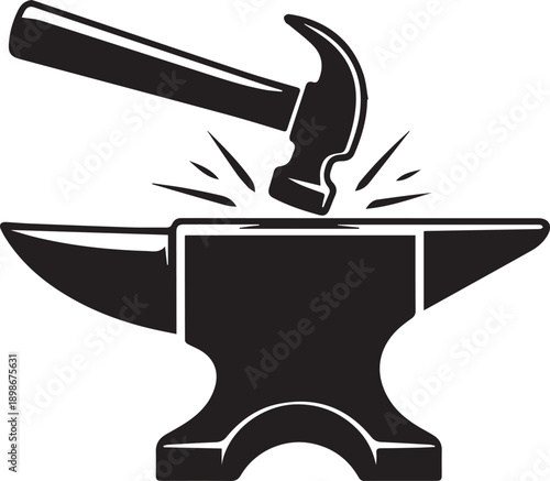 Icon anvil for blacksmith. Symbol blacksmith logo. Sign silhouette anvil. Heavy industry. Vector illustration