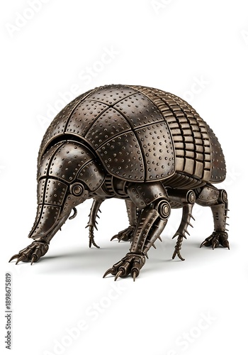 Steampunk armadillo mechanical creature isolated white background