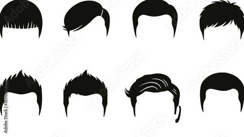 A collection of various black hairstyle silhouettes on a white background