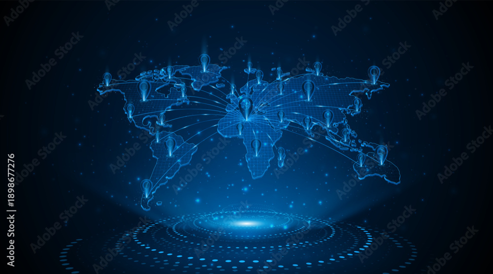 custom made wallpaper toronto digitalA holographic world map. A pointer on a world map. The concept of internet technology or global communication.

