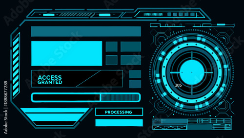 Futuristic user interface with a central targeting system and access granted