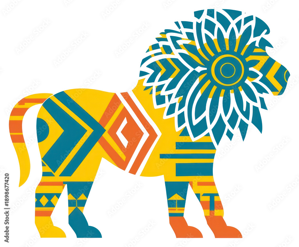 Obraz premium PNG African tribal pattern lion mammal art creativity.