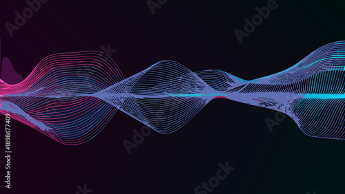 Abstract waveform visualization with vibrant blue and pink lines on black