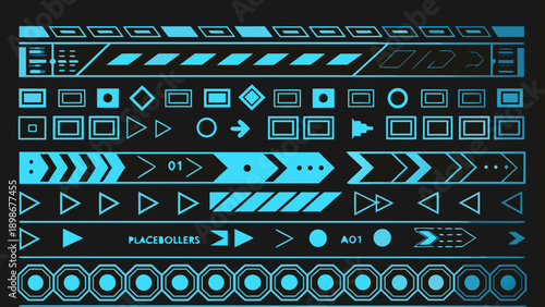 Abstract geometric design featuring turquoise lines and shapes on a dark background