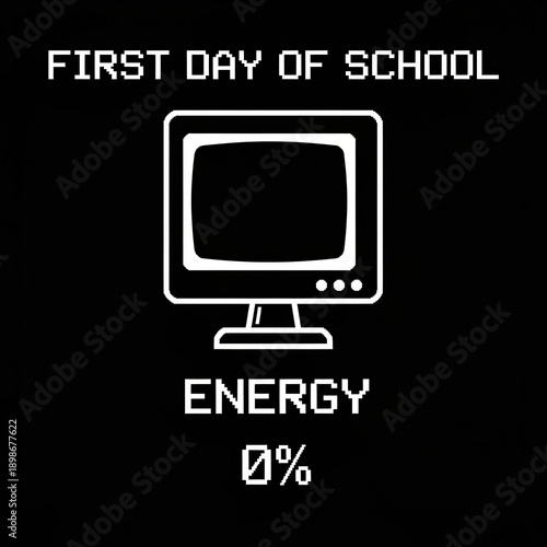 First day of school concept with computer and low energy level in flat design