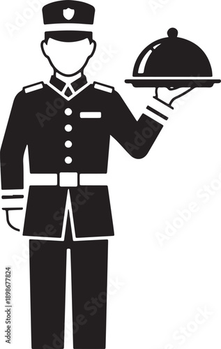 Black bellhop on white background waiter uniform