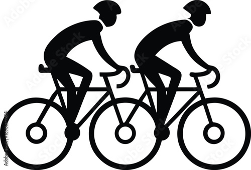 Silhouetted illustration depicts two cyclists riding a tandem bicycle outdoors high quality professional
