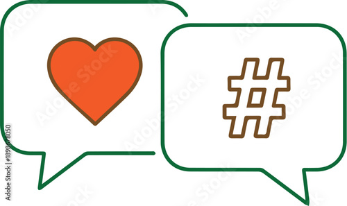 Social media chat bubbles with heart and hashtag symbol icons