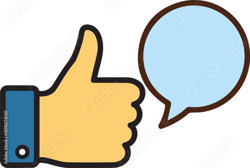 A cartoon hand giving a thumbs up with a speech bubble