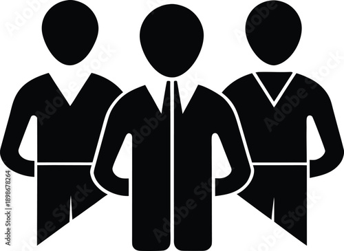 Simple black silhouette illustration depicting three people standing closely together high quality professional