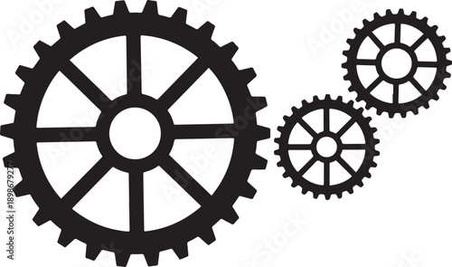 Three black gear on white background gears mechanical