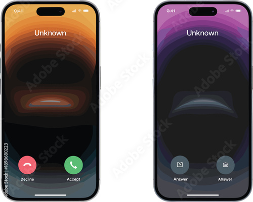 Smartphones with incoming call screens iPhones unknown caller