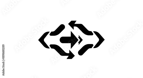 Abstract geometric design featuring interconnected arrows forming a dynamic pattern