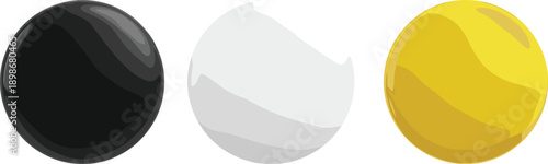 Black white and yellow oval shapes with shiny surfaces