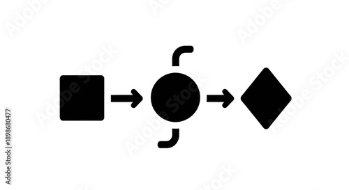 Abstract diagram showing a process with directional flow and transformation stages