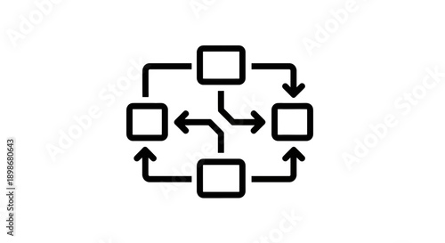 Interconnected circular flow diagram with directional arrows between square nodes