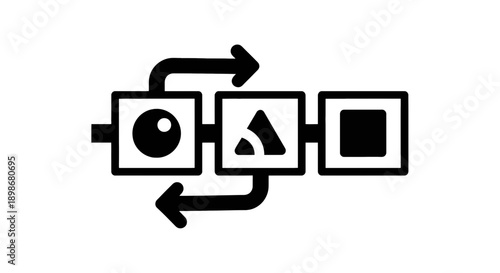 Abstract diagram showing a process flow with three interconnected stages and circular arrows.
