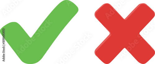 Green checkmark and red cross symbols check mark tick correct