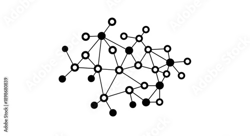 Complex network graph with interconnected nodes and varying connectivity levels