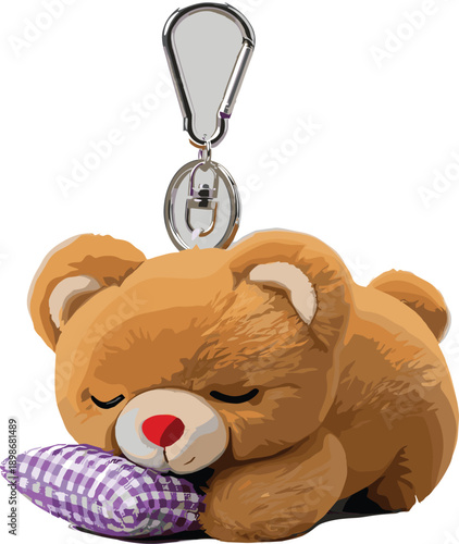 Sleeping brown teddy bear with purple pillow and metal clip sleeping bear brown bear