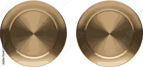 Two shiny gold metal plates with reflections