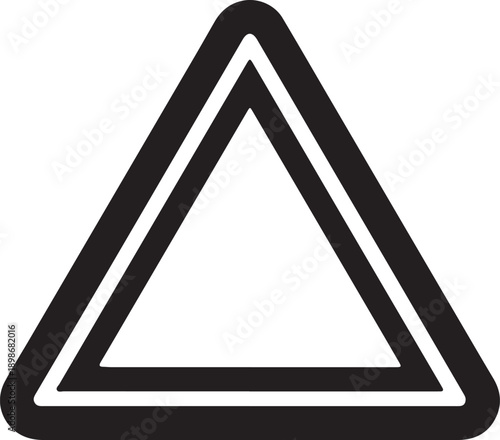 Simple black triangle icon with rounded edges and double border on transparent background