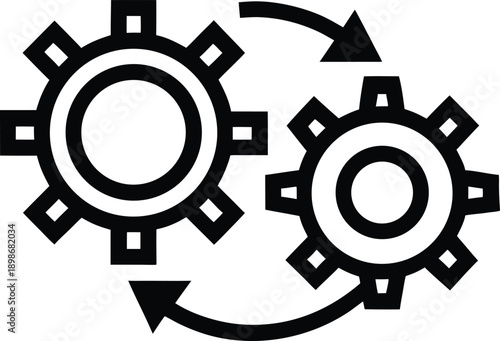Interlocking gears with circular arrows symbolize process connection and continuous movement high quality