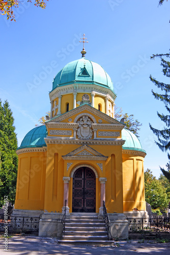 Detail of the the Chapel of the Holy Apostles Peter and Paul is an Orthodox chapel at the Mirogoj Cemetery in Zagreb built in 1891, by architect Hermann Bolle