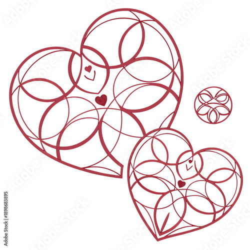 A modern Valentine's Day emblem composed of abstract, geometric heart shapes, conveying love and style.