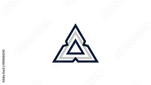 A stylized triangular logo with interlocking white and navy blue shapes on a white background.