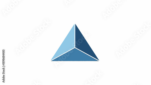 A blue triangular prism with a white outline on a plain white background, showcasing a 3D geometric shape with varying shades of blue.