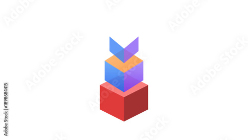 Isometric Stacked Geometric Blocks Minimalist Illustration