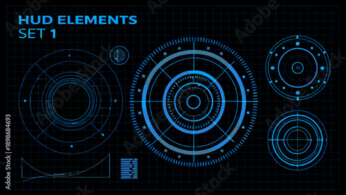 Futuristic hud elements set one circular targeting and technological interfaces
