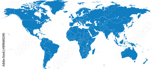 Blue map with country borders on white background geography global
