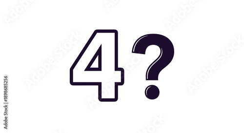 Doubtful Number Four with Question Mark, Confused Math Concept, Uncertainty and Unknown, Isolated on transparent background, Vector Illustration for Educational Purposes