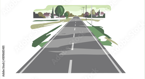 Serene Road Ahead: Vector Illustration of a Countryside Highway, Promoting Journey and Tranquility, isolated on transparent background, Perfect for Transportation and Travel Designs