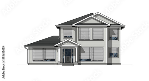 Dream Home Vector Illustration: Suburban Two-Story House, Modern Architecture, Minimalist Design, Perfect for Real Estate & Construction Visuals, Isolated on transparent background.