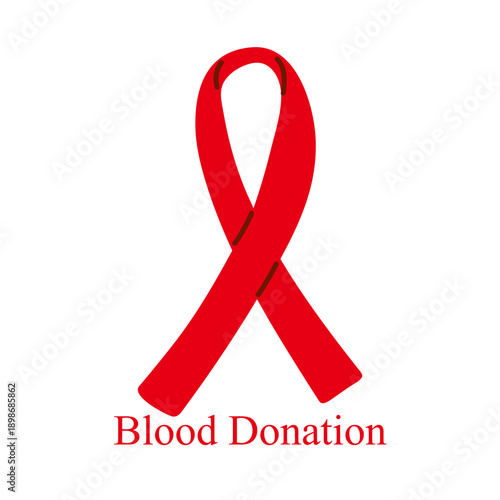Red ribbon. Blood donation symbol. Solidarity with blood donors, gratitude, call for voluntary and regular blood donation. Vector illustration for social advertising, donor days, keychains, stickers