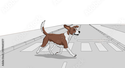 Cartoon Dog Running: Adorable Pet Crossing Street with Joy - Vector Illustration, Isolated on transparent background for Commercial Use