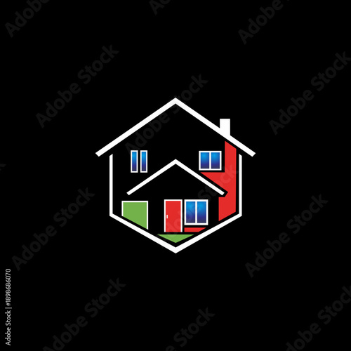 Creative colorful house logo displayed on a dark background. Suitable for real estate, smart home, property technology, and modern housing brands.