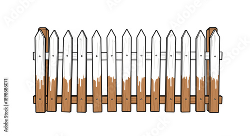 Freshly Painted Wooden Fence Vector Art: DIY Home Improvement, Suburban Dream – Charming Picket Border Element, Isolated on transparent background.