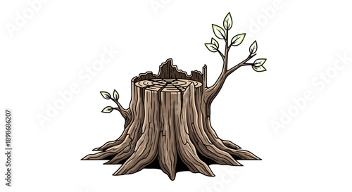 Stump with New Growth Vector Illustration - Symbol of Resilience and Hope, isolated on transparent background. Environment and Conservation Concept