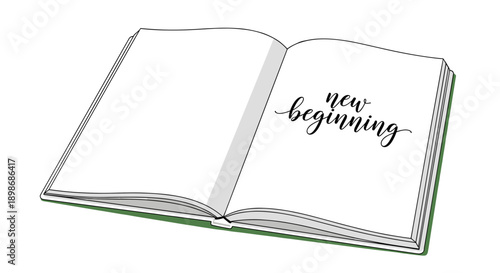 Open Book with New Beginning Text: Fresh Start, Opportunity. Inspiring Education & Writing Concept, Isolated on Transparent Background. Vector Illustration for Design.