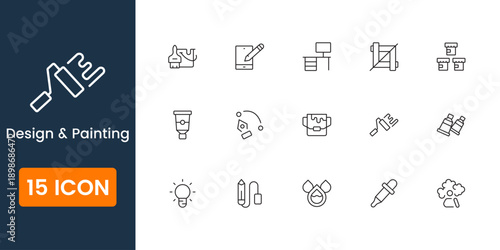 design and painting icon set, art tools and creative symbols, modern flat vector graphic design and artist icons