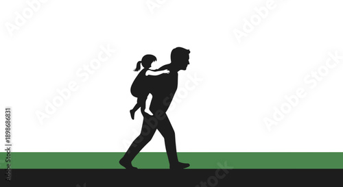 Father Daughter Piggyback Silhouette: Happy Family, Childhood Memories, Love and Care - Vector Illustration isolated on transparent background for Father's Day