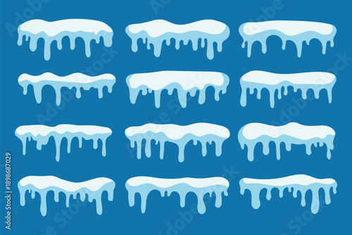 A set of snow caps, snowballs, and snowdrifts. Vector set of snow caps. Snow elements on a winter background. White snow caps or snowdrifts. Icy heaps. Frost weather. New year snowcap Frozen seasonal 